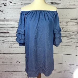 Love J Off The Shoulder Denim Blue Dress